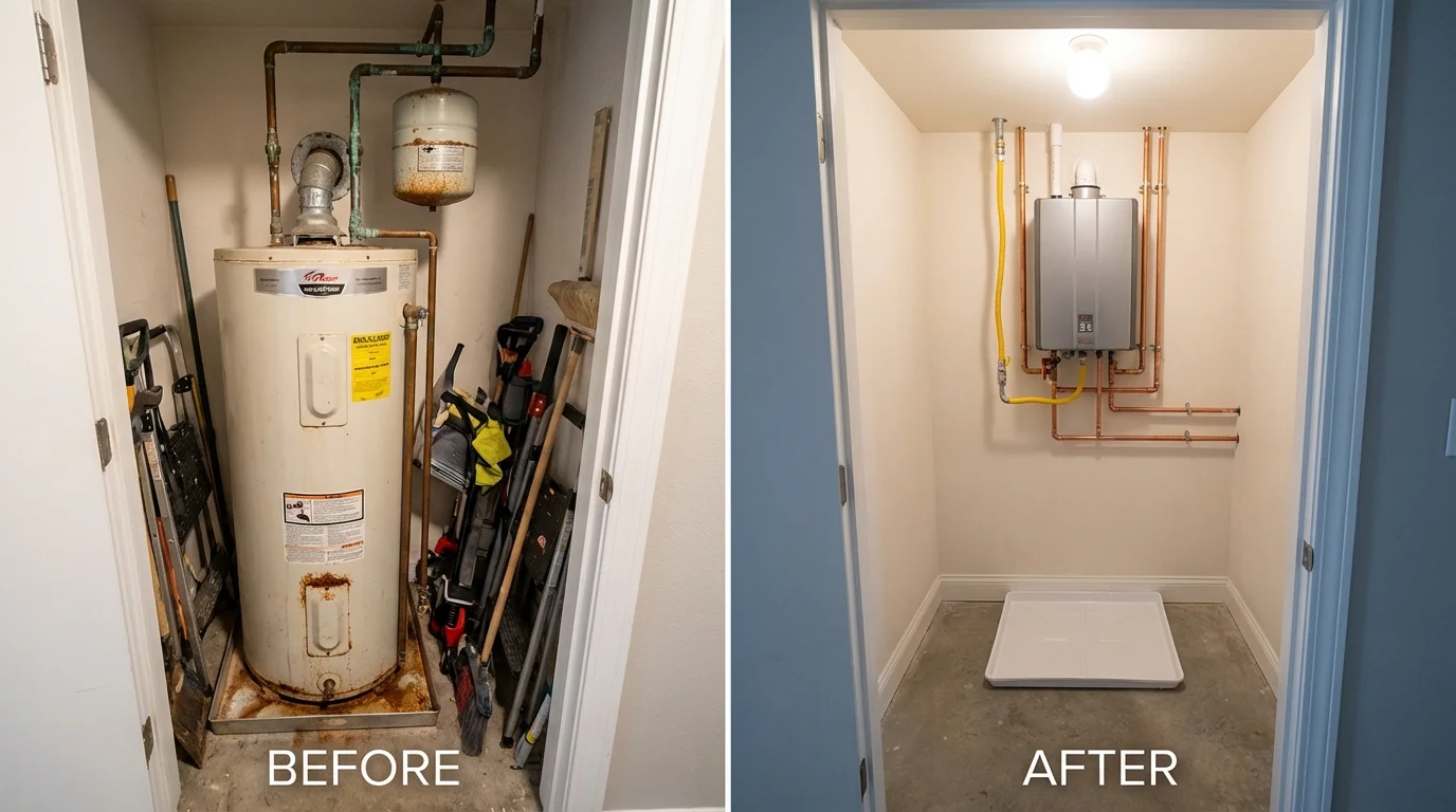 Tank water heater versus wall-mounted tankless unit comparison for Boston, NY homeowners