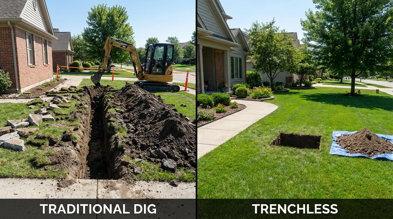 Trenchless sewer repair with minimal yard damage versus traditional excavation in Boston, NY
